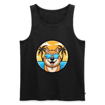 Plage de dessin animé de race de chien Ovcharka de Russie du Sud - Débardeur bio Premium Homme - noir - Devant - AI Model Male 178 light (178cm)