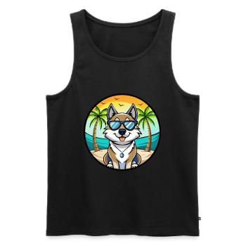 Chien d’élan suédois race dessin animé lunettes de soleil plage - Débardeur bio Premium Homme - noir - Devant - Michal (187cm)