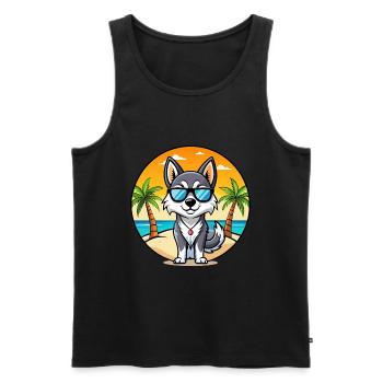 Alaskan Klee Kai Chien Race Dessin Animé Lunettes De Soleil Plage - Débardeur bio Premium Homme - noir - Devant - AI Model Male 178 light (178cm)