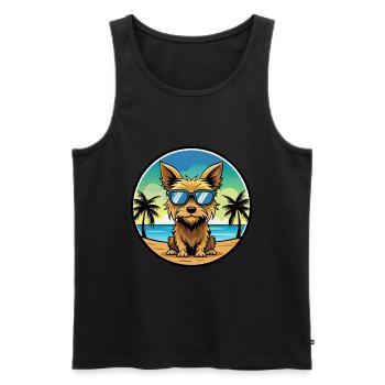 Australian Silky Terrier Dog Breed Cartoon Beach - Men's Premium Organic Tank Top - black - Front - Michal (187cm)
