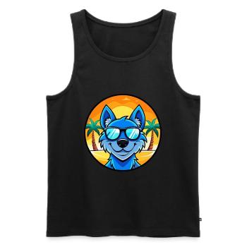 Lunettes de soleil de dessin animé de race de chien en dentelle bleue plage - Débardeur bio Premium Homme - noir - Devant - Michal (187cm)