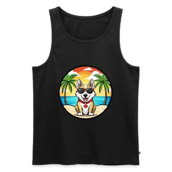 Chien Husky Labrador Canadien Race Cartoon Beach - Débardeur bio Premium Homme - noir - Devant - Michal (187cm)