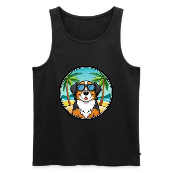 Grand Bouvier Suisse Race Cartoon Beach - Débardeur bio Premium Homme - noir - Devant - Michal (187cm)