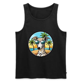 Lévrier italien race chien dessin animé lunettes de soleil plage - Débardeur bio Premium Homme - noir - Devant - Michal (187cm)
