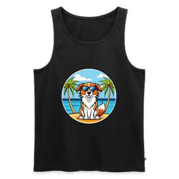 Nederlandse Kooikerhondje Race de chien Cartoon Beach - Débardeur bio Premium Homme - noir - Devant - Michal (187cm)