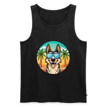 North American Shepherd Dog Breed Cartoon Beach - Men's Premium Organic Tank Top - black - Front - Michal (187cm)