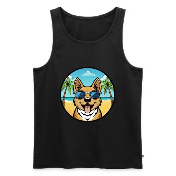 Plage de dessin animé de race de chien Ovcharka de Russie du Sud - Débardeur bio Premium Homme - noir - Devant - AI Model Male 178 light (178cm)