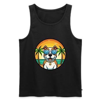 Pitbull Hund Rasse Cartoon Sonnenbrille Strand - Männer Premium Bio Tank Top - Schwarz - Vorne - Michal (187cm)
