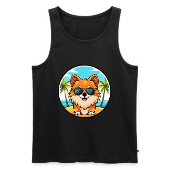 Poméranie Spitz allemand race de chien Cartoon Beach - Débardeur bio Premium Homme - noir - Devant - Michal (187cm)