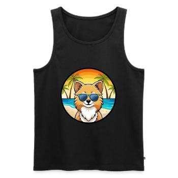 Pommersche Hunderasse Cartoon Sonnenbrille Strand - Männer Premium Bio Tank Top - Schwarz - Vorne - Michal (187cm)