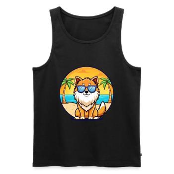 Pommersche Spitz Hunderasse Cartoon Sonnenbrille Strand - Männer Premium Bio Tank Top - Schwarz - Vorne - Michal (187cm)