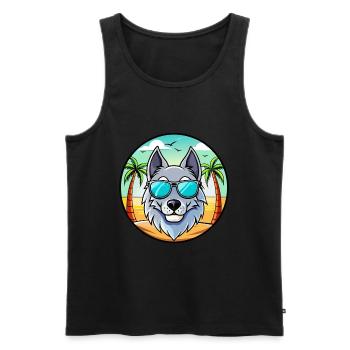Chien-loup russe race de chien dessin animé lunettes de soleil plage - Débardeur bio Premium Homme - noir - Devant - Michal (187cm)