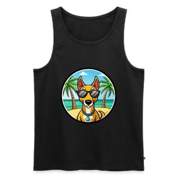 Russian Harlequin Hound Dog Breed Cartoon Beach - Men's Premium Organic Tank Top - black - Front - AI Model Male 178 light (178cm)