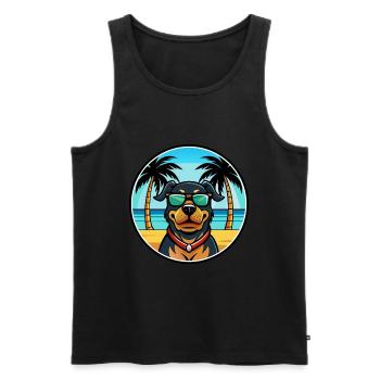 Rottweiler Chien Race Dessin Animé Lunettes De Soleil Plage - Débardeur bio Premium Homme - noir - Devant - AI Model Male 178 light (178cm)