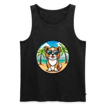 Épagneul tibétain race chien dessin animé lunettes de soleil plage - Débardeur bio Premium Homme - noir - Devant - Michal (187cm)