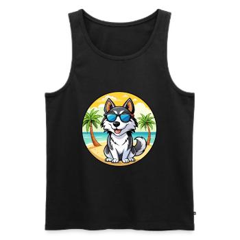 Siberian Husky Chien Race Dessin Animé Lunettes De Soleil Plage - Débardeur bio Premium Homme - noir - Devant - Michal (187cm)