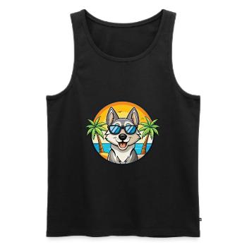 Chien d’élan suédois race dessin animé lunettes de soleil plage - Débardeur bio Premium Homme - noir - Devant - Michal (187cm)