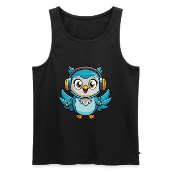 Owl Funny Cartoon Character Headphone Music - Men's Premium Organic Tank Top - black - Front - Michal (187cm)