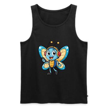 Papillon Drôle Dessin Animé Personnage Casque Musique - Débardeur bio Premium Homme - noir - Devant - Michal (187cm)