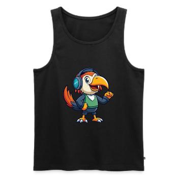 Toucan Funny Cartoon Character Headphone Music - Men's Premium Organic Tank Top - black - Front - Michal (187cm)