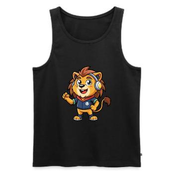 Lion Funny Cartoon Character Headphone Music - Men's Premium Organic Tank Top - black - Front - Michal (187cm)