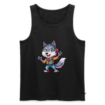 Wolf Funny Cartoon Character Headphone Music - Men's Premium Organic Tank Top - black - Front - AI Model Male 178 light (178cm)