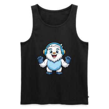 Yeti Lustige Zeichentrickfigur Kopfhörer Musik - Männer Premium Bio Tank Top - Schwarz - Vorne - Michal (187cm)