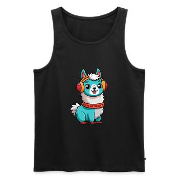 Llama Funny Cartoon Character Headphone Music - Men's Premium Organic Tank Top - black - Front - AI Model Male 178 light (178cm)
