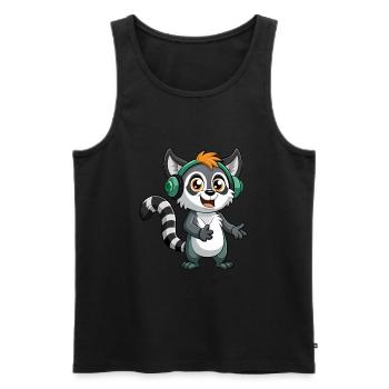 Lemur Funny Cartoon Character Headphone Music - Men's Premium Organic Tank Top - black - Front - Michal (187cm)