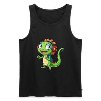 Lizard Funny Cartoon Character Headphone Music - Men's Premium Organic Tank Top - black - Front - AI Model Male 178 light (178cm)