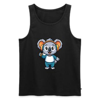 Koala Lustige Cartoon Figur Kopfhörer Musik - Männer Premium Bio Tank Top - Schwarz - Vorne - Michal (187cm)