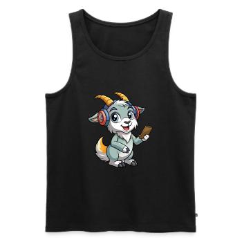 Chèvre Drôle Dessin Animé Personnage Casque Musique - Débardeur bio Premium Homme - noir - Devant - AI Model Male 178 light (178cm)