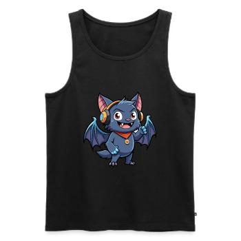 Chauve-souris drôle de personnage de dessin animé Musique de casque - Débardeur bio Premium Homme - noir - Devant - Michal (187cm)