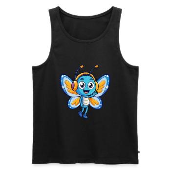 Papillon Drôle Dessin Animé Personnage Casque Musique - Débardeur bio Premium Homme - noir - Devant - Michal (187cm)