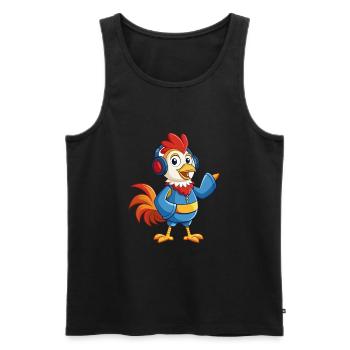 Rooster Funny Cartoon Character Headphone Music - Men's Premium Organic Tank Top - black - Front - AI Model Male 178 light (178cm)