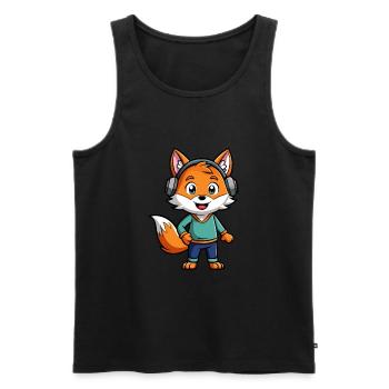 Fuchs Lustige Zeichentrickfigur Kopfhörer Musik - Männer Premium Bio Tank Top - Schwarz - Vorne - AI Model Male 178 light (178cm)