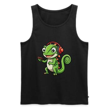 Chameleon Funny Cartoon Character Headphone Music - Men's Premium Organic Tank Top - black - Front - Michal (187cm)