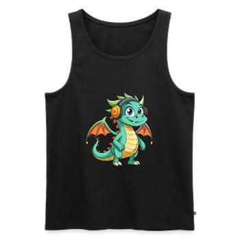 Drache Lustige Zeichentrickfigur Kopfhörer Musik - Männer Premium Bio Tank Top - Schwarz - Vorne - Michal (187cm)