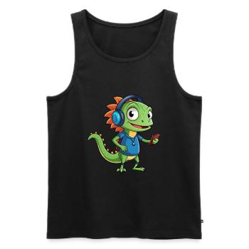 Lizard Funny Cartoon Character Headphone Music - Men's Premium Organic Tank Top - black - Front - AI Model Male 178 light (178cm)
