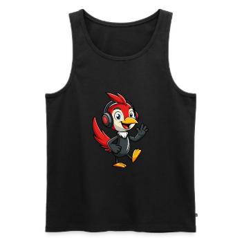 Woodpecker Funny Cartoon Character Musique de casque - Débardeur bio Premium Homme - noir - Devant - AI Model Male 178 light (178cm)