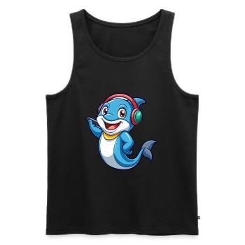 Delfin Lustige Zeichentrickfigur Kopfhörer Musik - Männer Premium Bio Tank Top - Schwarz - Vorne - Michal (187cm)