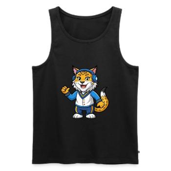 Lynx Funny Cartoon Character Headphone Music - Men's Premium Organic Tank Top - black - Front - Michal (187cm)