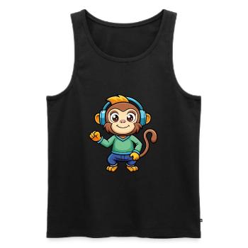 Affe Lustige Zeichentrickfigur Kopfhörer Musik - Männer Premium Bio Tank Top - Schwarz - Vorne - Michal (187cm)