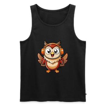 Owl Funny Cartoon Character Headphone Music - Men's Premium Organic Tank Top - black - Front - Michal (187cm)