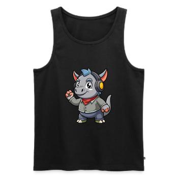 Rhino Funny Cartoon Character Headphone Music - Men's Premium Organic Tank Top - black - Front - Michal (187cm)