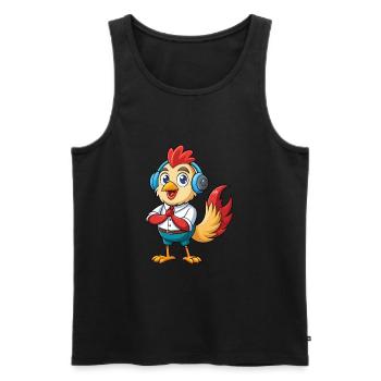 Rooster Funny Cartoon Character Headphone Music - Men's Premium Organic Tank Top - black - Front - AI Model Male 178 light (178cm)