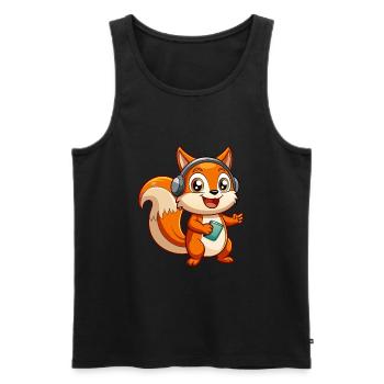 Squirrel Funny Cartoon Character Headphone Music - Men's Premium Organic Tank Top - black - Front - Michal (187cm)