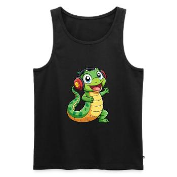 Snake Funny Cartoon Character Headphone Music - Men's Premium Organic Tank Top - black - Front - Michal (187cm)