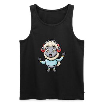 Mouton Drôle Dessin Animé Personnage Casque Musique - Débardeur bio Premium Homme - noir - Devant - Michal (187cm)