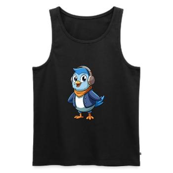 Taube Lustige Zeichentrickfigur Kopfhörer Musik - Männer Premium Bio Tank Top - Schwarz - Vorne - Michal (187cm)